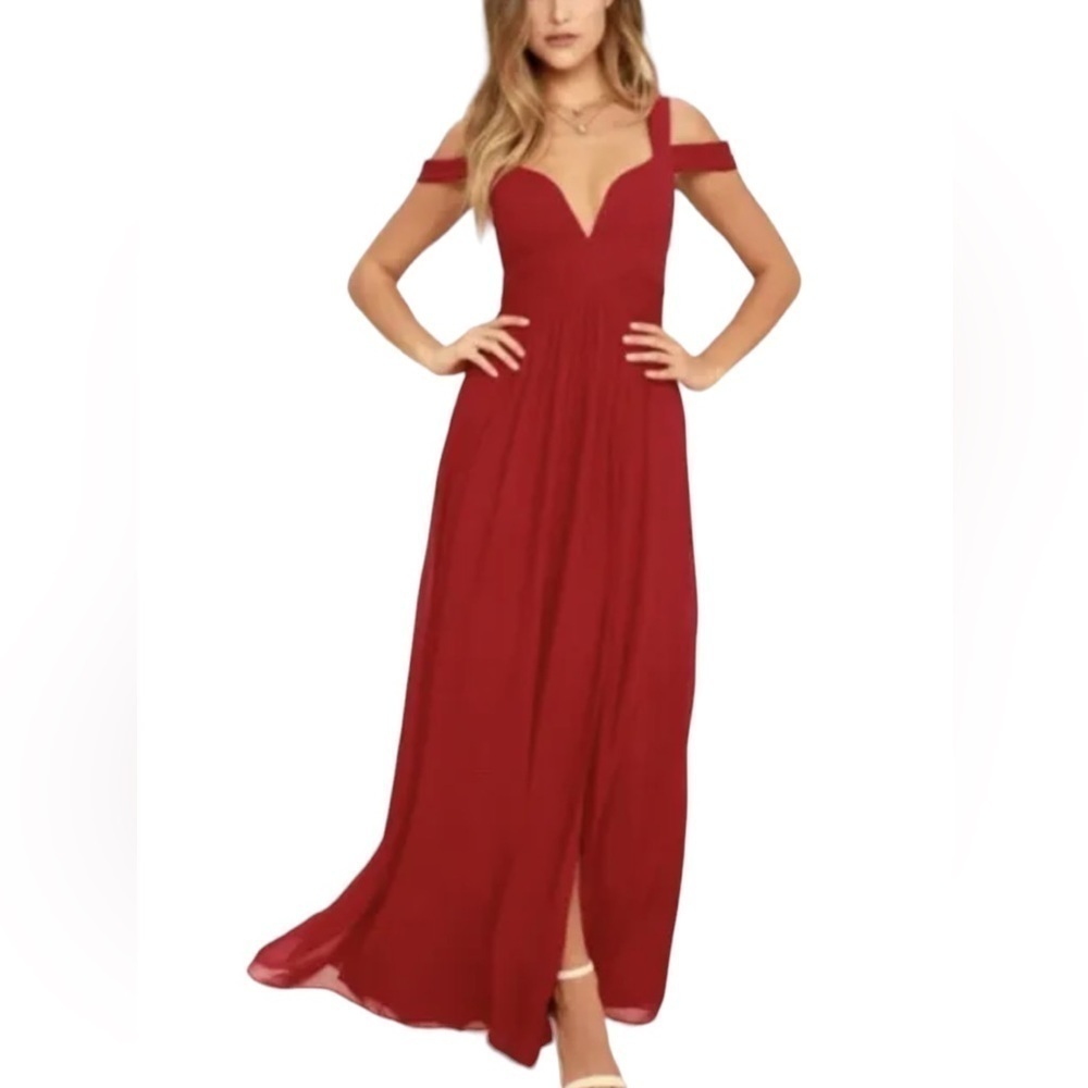 NWT Lulus Ocean of Elegance Wine Red‎ Maxi Dress